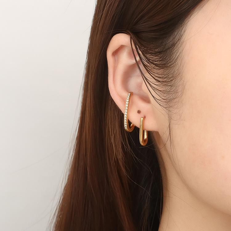 Nieregularne kolczyki ze stali nierdzewnej wysadzane diamentami, Luksusowe kolczyki damskie w stylu light luxury, Platerowane 18K, Modna biżuteria do uszu