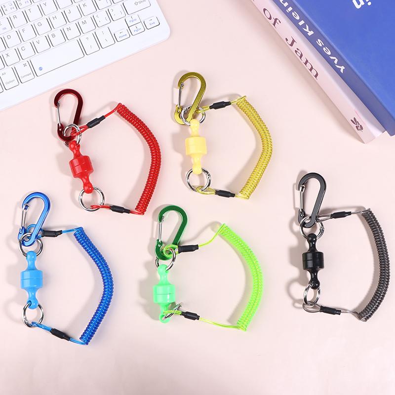 Magnetischer Netzfreigabehalter Mit Spiralkordel Fliegenfischerwerkzeuge Starker Magnet Karabiner Schnelles Schloss Anti-Drop Seil Zubehör