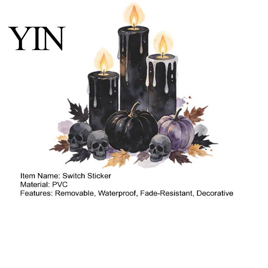 Personalized Bedroom Living Room Decor Black Candle Pumpkin Skull Light Switch Sticker, Halloween Dark Fairy Tale Cover Decals Removable Wall