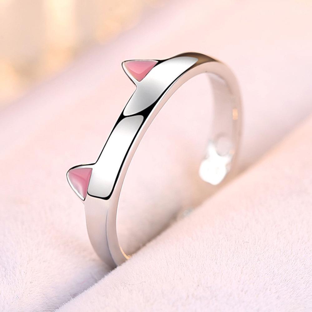 2Pcs Cute Cat Rings for Women Girls Adjustable Cat Ears Paw Animal Finger Ring Couple Cartoon Little Cat Kitten Gift Jewelry