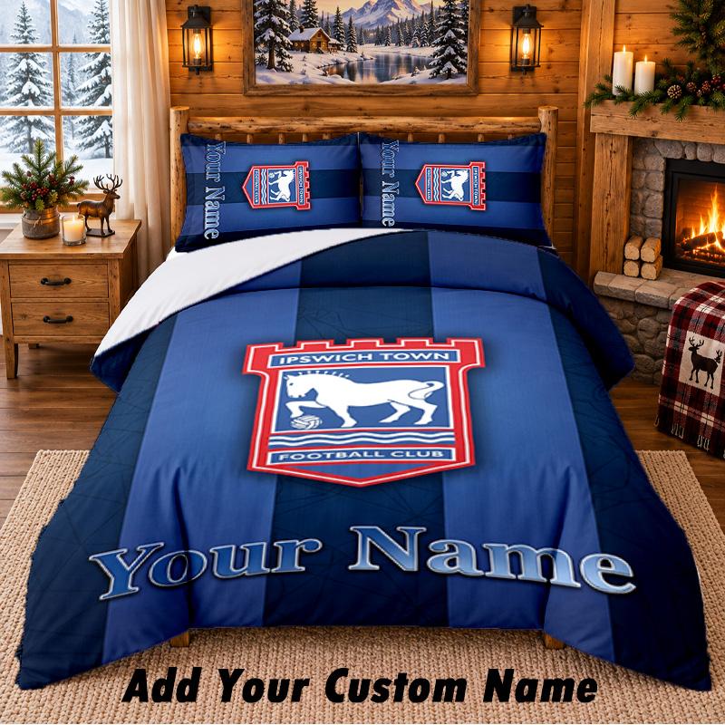 Ipswich Town Pattern Bedding 3Pcs Set Custom Name, Bed Sheet And Pillowcases For Home Bedroom