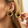 SHIXIN Orecchini a Bottone Grandi Rotondi Vintage Intarsiati in Resina per Donna Eleganti Irregolari Geometrici Colore Oro Orecchini Accessorio Gioiello