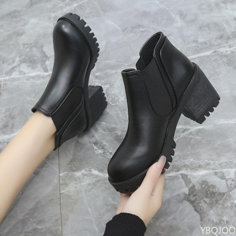 Fashion Classic short boots waterproof platform thick heel new autumn winter comfortable round toe high heels casual  women's boots