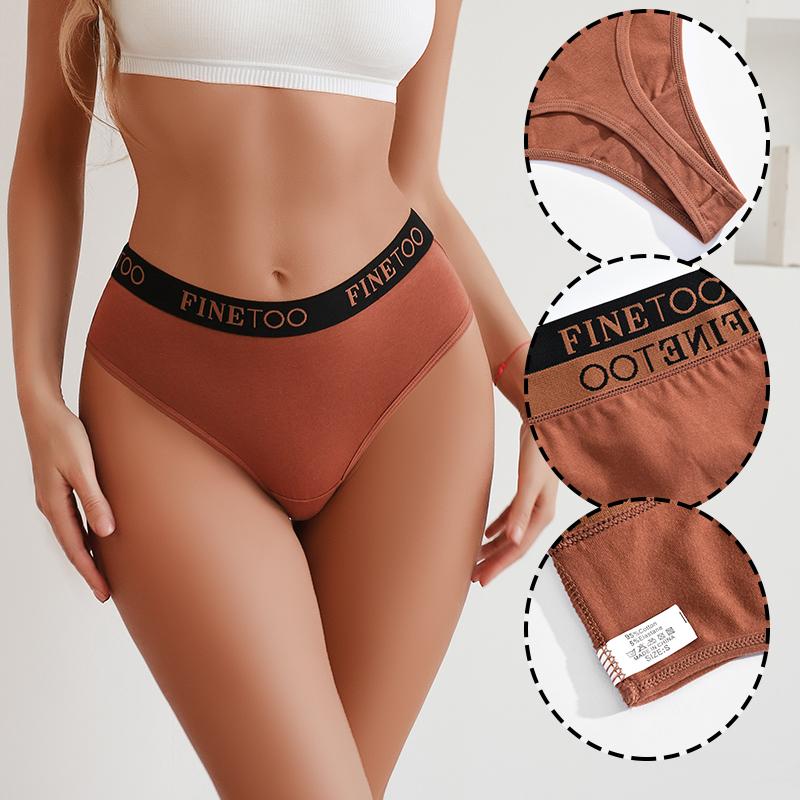 FINETOO 4Pcs Women Cotton Thongs Panties Female Ribbed High Rise G-String Ladies Sexy Bikini 6 Solid Color Girl Soft Intimates