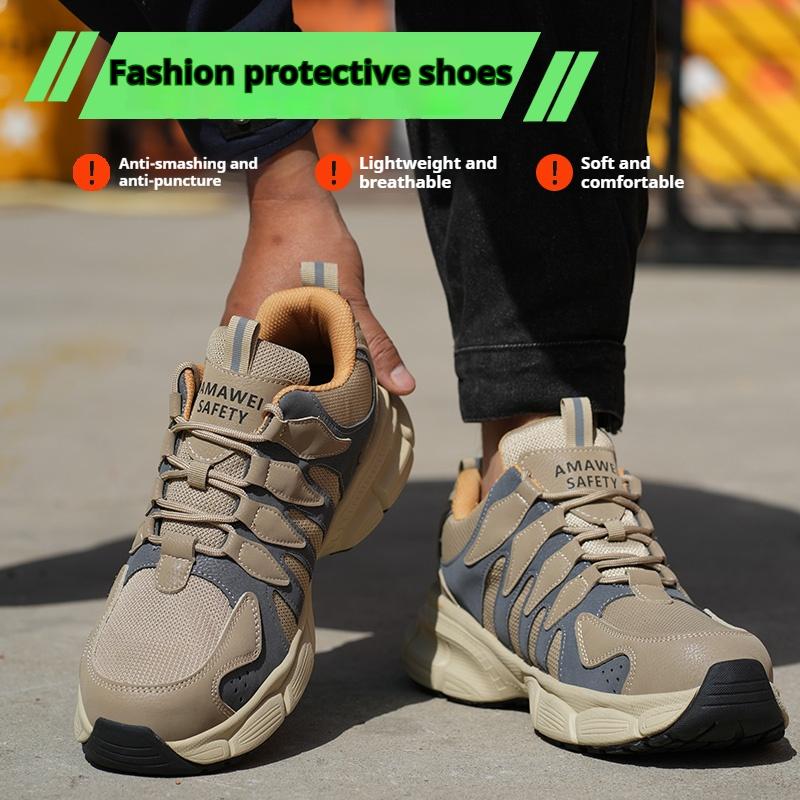 Lightweight Men Safety Shoes Steel Toe Work Sneakers Non Slip Protective Shoes Anti-smash Anti-puncture Indestructible Shoes