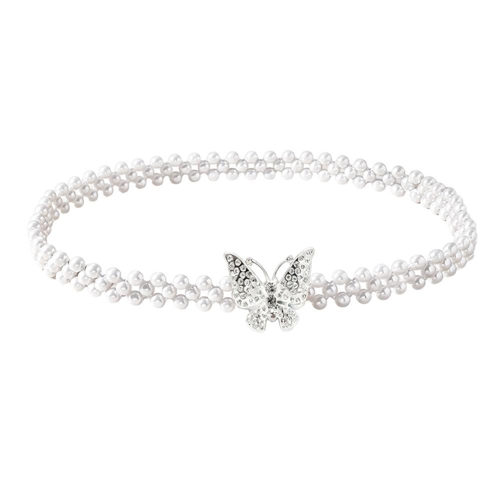 Stretch Elastic Band Pearl Waist Chain Pearl Beads Elastic Waistband Rhinestone Decor Strap Party