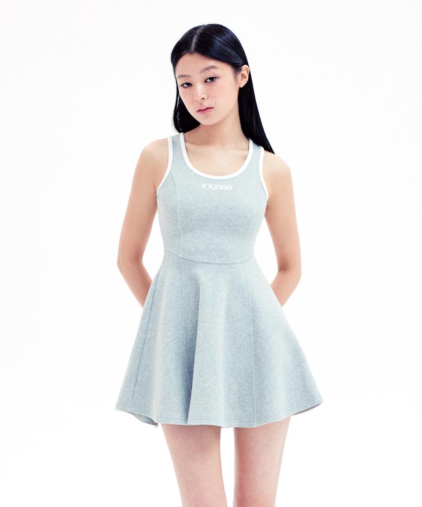 Yuhee Ringer Flare Mini Dress Melange Gray