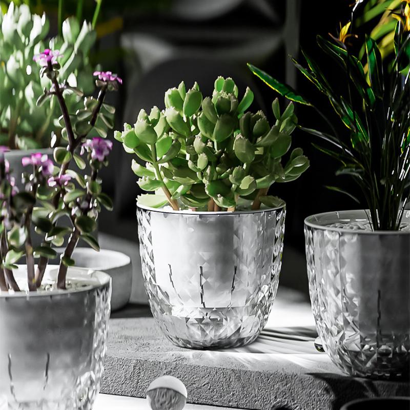 Self Watering Flowerpot Automatic Water Absorbing Flowerpot Transparent Double Layer Plastic Succulent Plant Pot Decorative Pot
