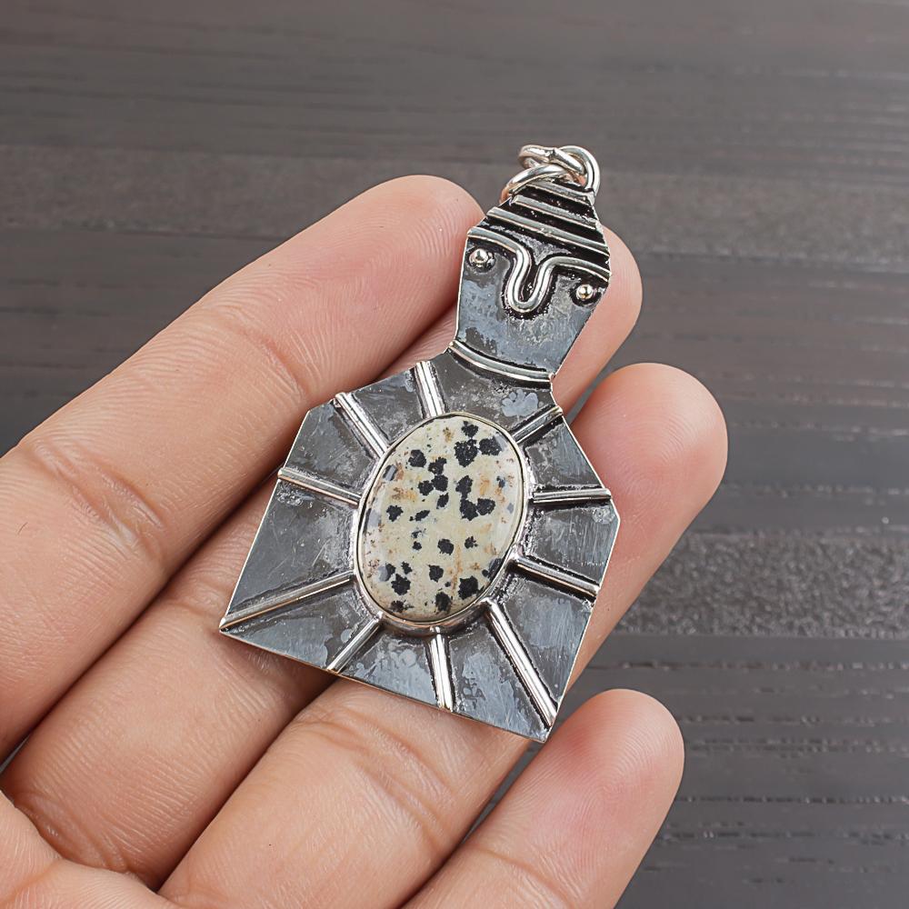 Натуральный Далматинский Яшма Камень 925 Стерлинговое Серебро Украшения Кулон 2,18  AJP-1933