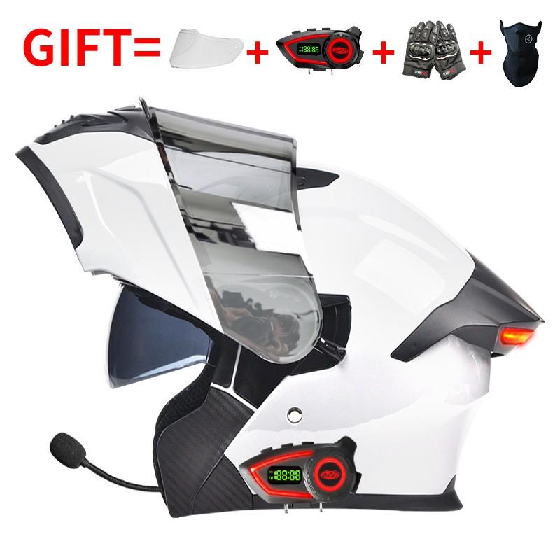 Bluetooth Smart Tail Light Motorcycle Flip-Up Helmet Men Women All Season Full Face Off-Road Riding