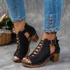 Summer Cross Roman Gladiator Elegant Thick Heel Wedge Sandals