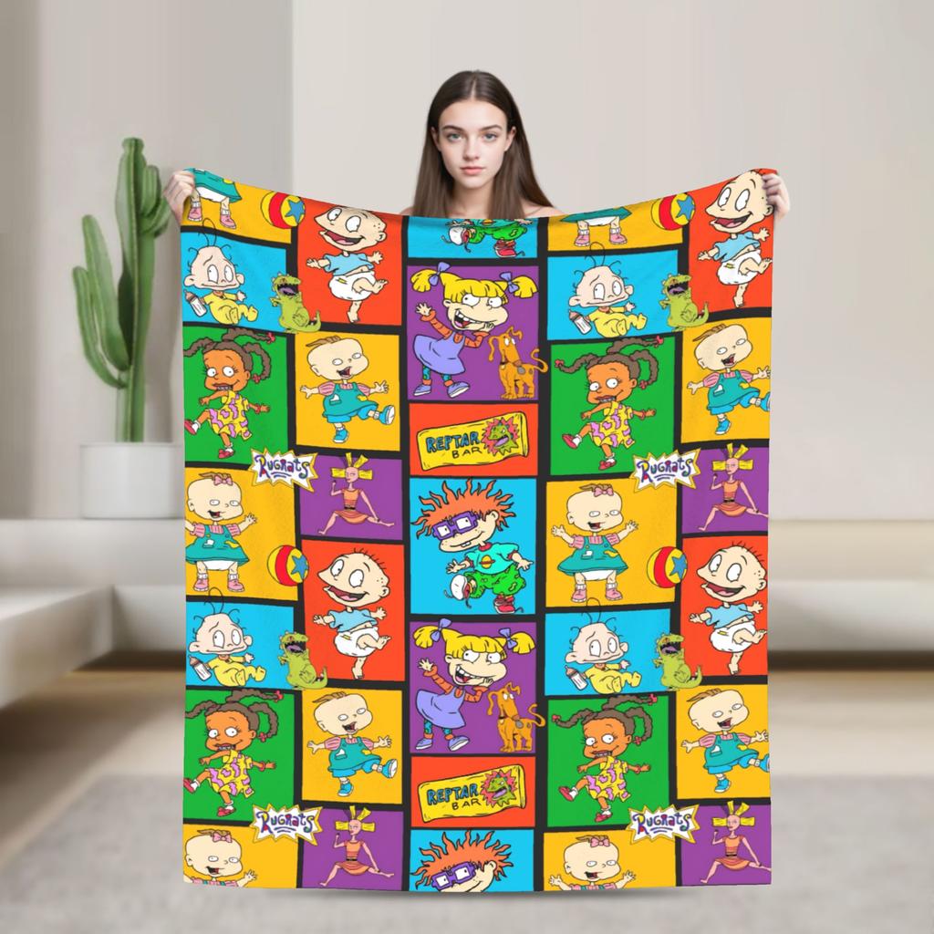 Rugrats Playful Character Blankets  Warm Soft Plush Throw Blanket For Couch Chair Airplane Travel Flannel Bedspread Bed Cover