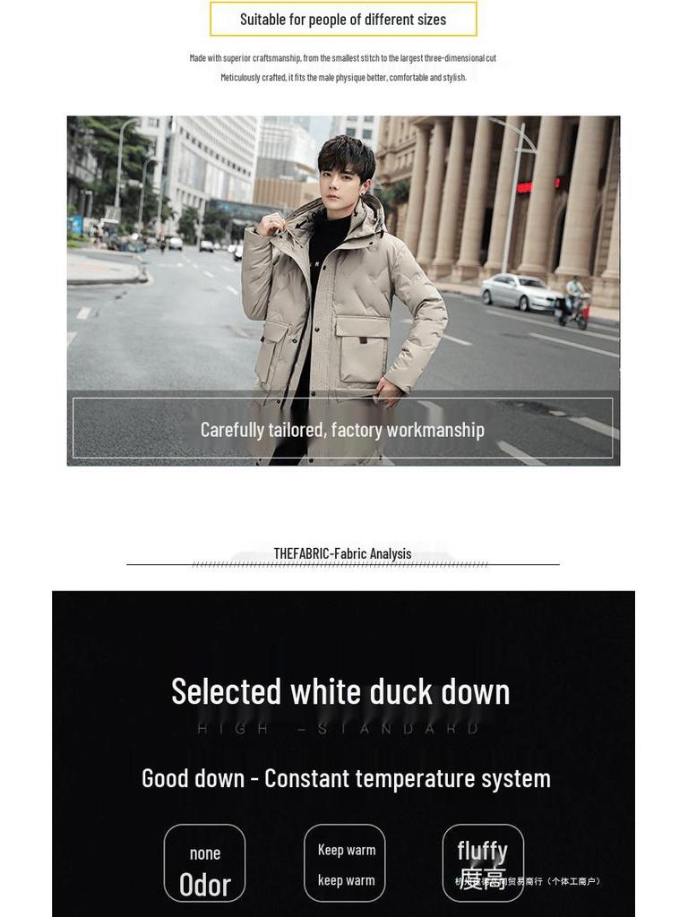 Herren Mittellange Weiße Entendaunenjacke - 2023 Winter Koreanischer Stil Trendige Dicke Jugend Oberbekleidung