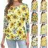 T-shirt da donna stampata allentata con maniche a 3/4, girocollo, moda casual, alla moda