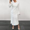 European & American 2025 Spring/Autumn Elegant Fishtail Skirt Long Sleeve Lace White Dress