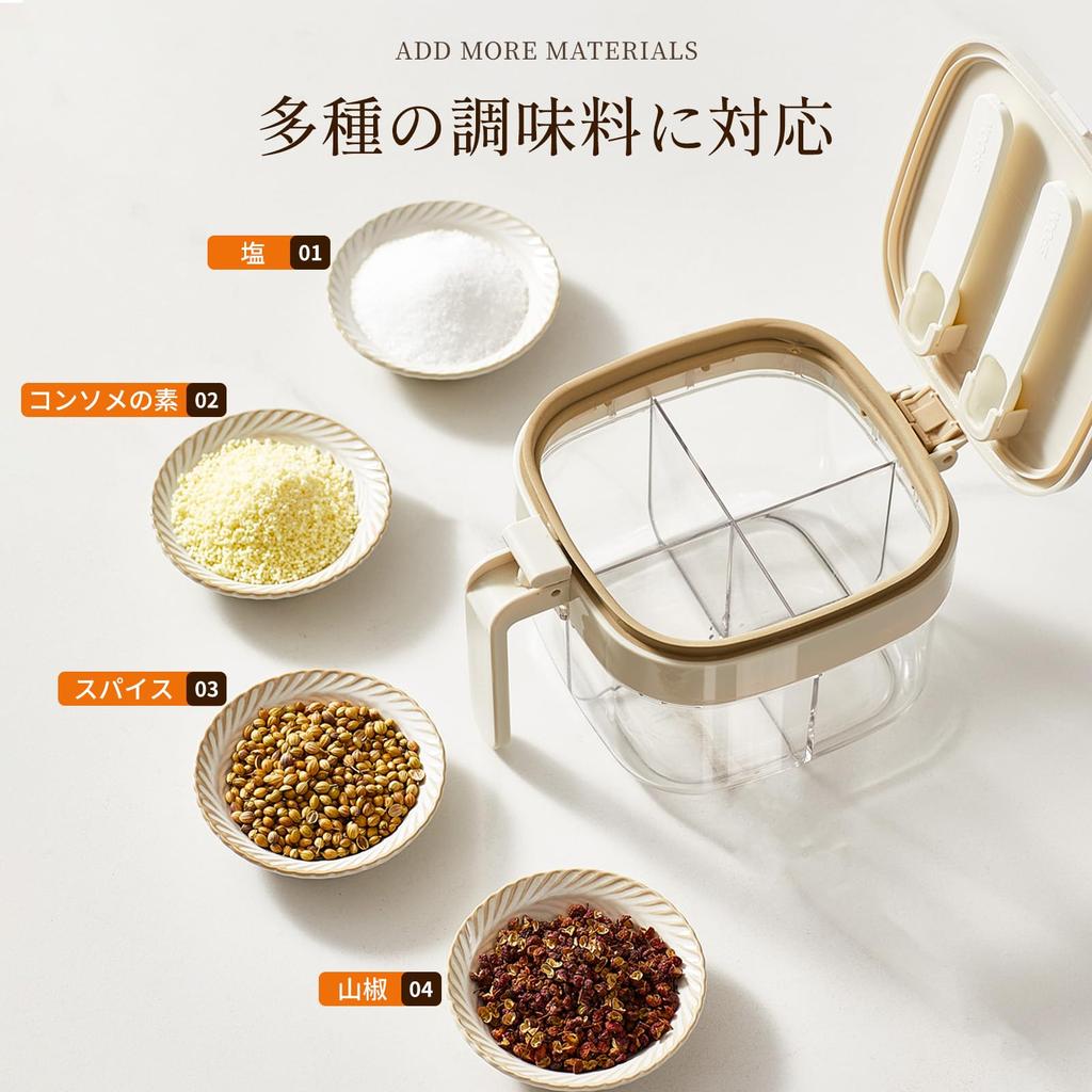 ZASA Clear Condiment Container with 4 Airtight Storage Large 4 Condiment Storage Kitchen Opening and Closing Spoon, Compartments, Container, Capacity,