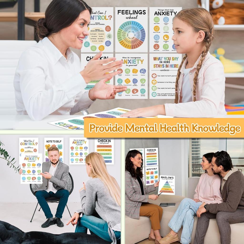 12Pcs Mental Health Posters, Therapy Office Decor, Counseling Office Must Haves School Counselor Supplies, Mental Health Wall Art Decor Home Office