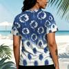 Women's Minimalist Blue & White Flower Print Short Sleeve T-Shirt Soft Loose Fit Summer Top, Versatile for Casual & Date Looks