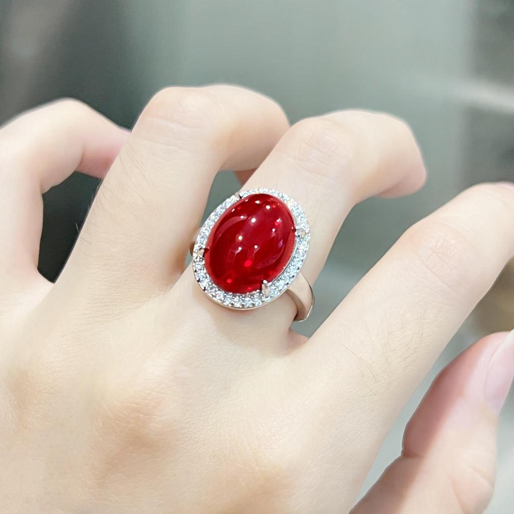 Silver Imitation Green Chalcedony and Agate Crystal Ring