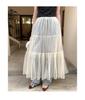 2025 Summer French Socialite Mesh Midi Skirt - Fashionable See-Through Design for Women
