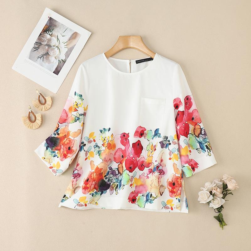 

ZANZEA Women Round Neck Loose Casual 3/4 Sleeve Floral Blouse S червоний
