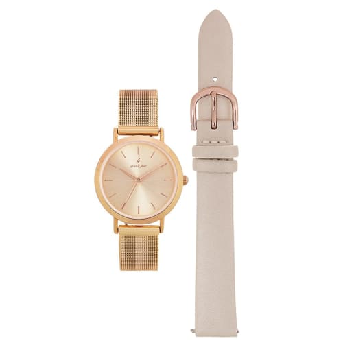 

Sun Flame Grandeur GJC13 GJC13-BE Women s Watch, Beige Leather with Pink Gold Mesh