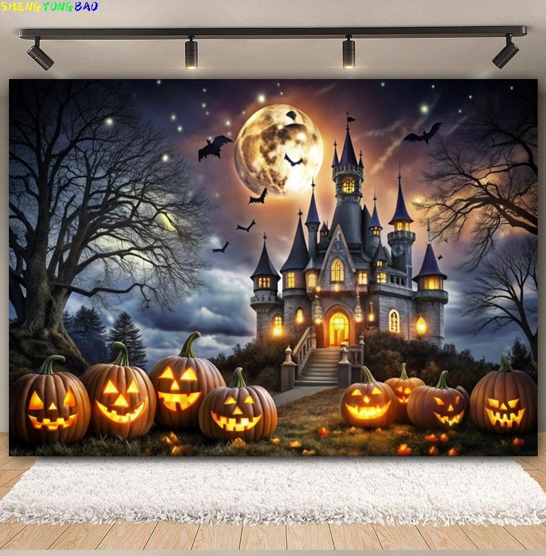Halloween Backdrop Horror Moon Night Scary Pumpkin Forest Castle Kids Halloween Party Decor Photography Background Photo Studio
