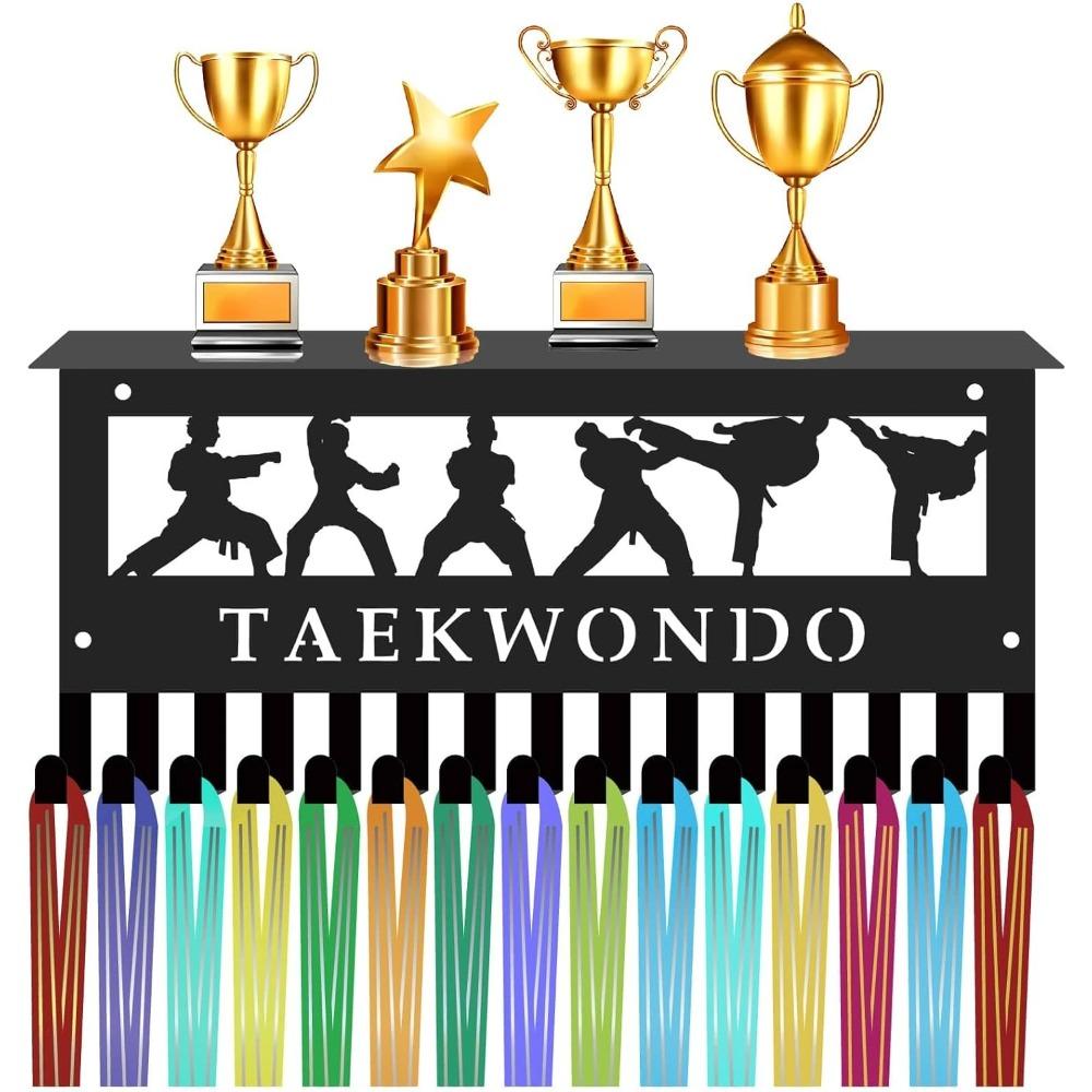 Swimming Medal Hanger Display with Shelf, Trophy Medal Holder Rack Iron Wall Mount Decor Metal Organizer for Hanging Medals Swimmer 11.8 X 5.1 Inch