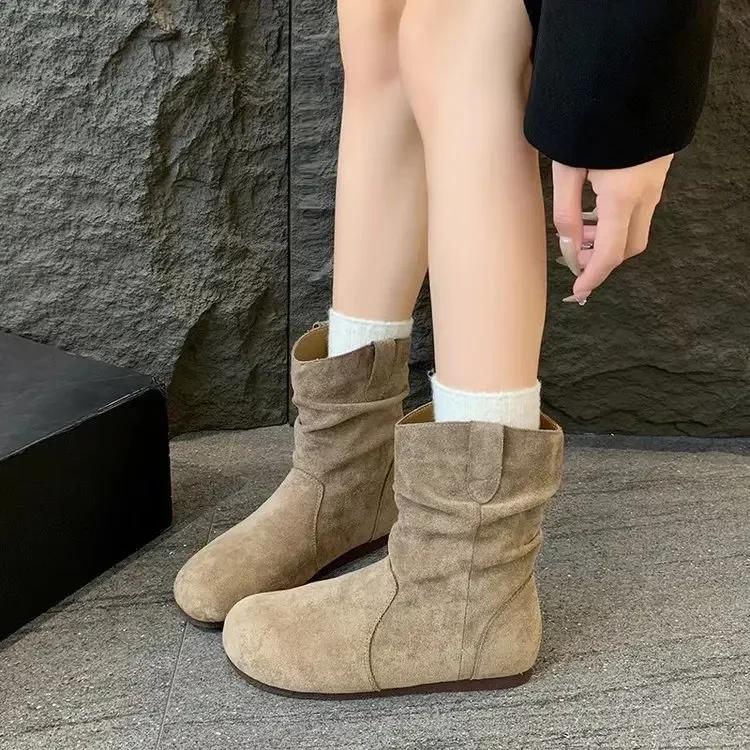 

Flat Bottomed Stacking Boots for Women s Spring Autumn Single Shoes 2024 New Soft Soled Midsole Short Boots Women Shoes 35 хакі