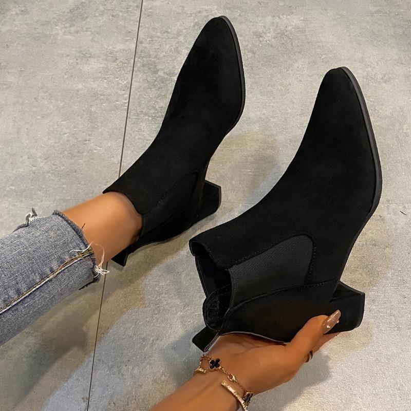 European and American Women's Boots 2024 Autumn New Frosted Leather Single Boot Pointed Middle Heel Temperament Women's Shoes