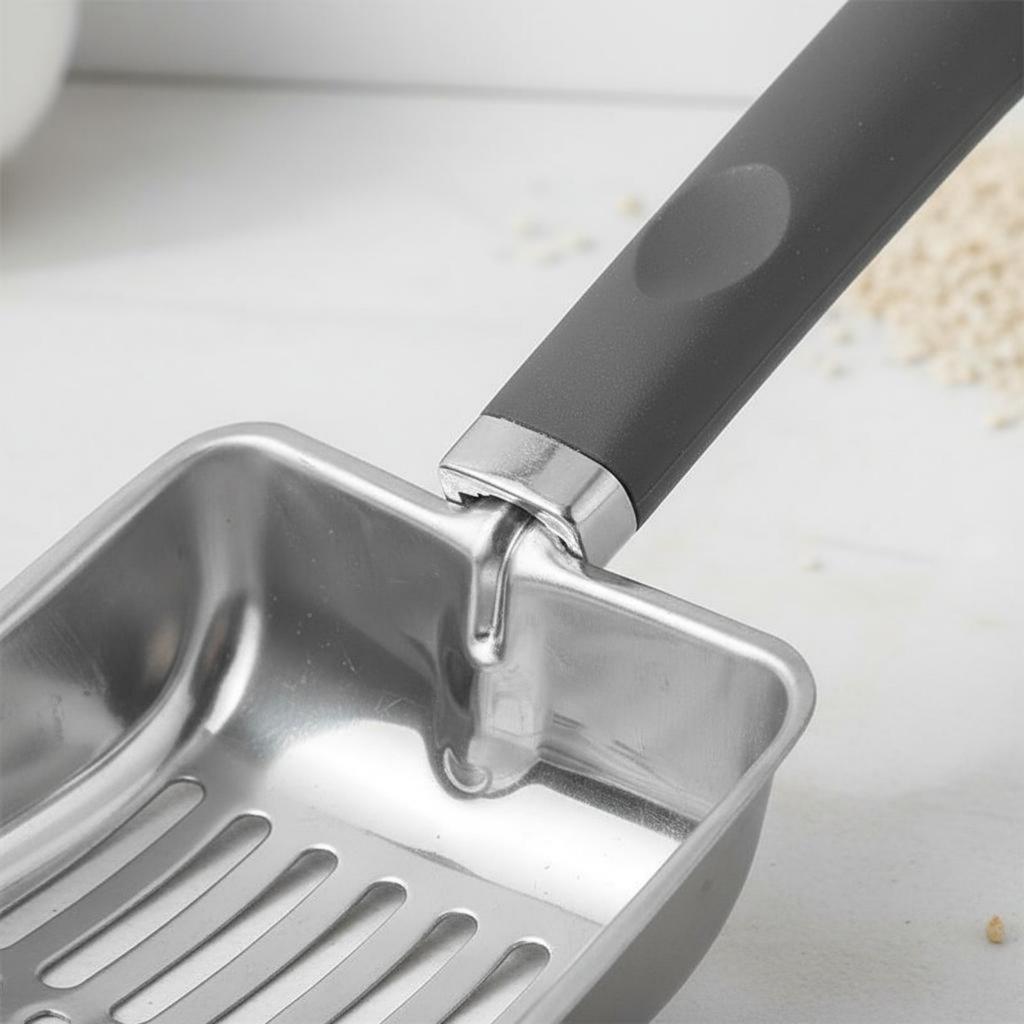Stainless Steel Litter Scoop Slotted Design Long Handle Feline Litter Scoop Feline Poop Scooper Easy to Clean
