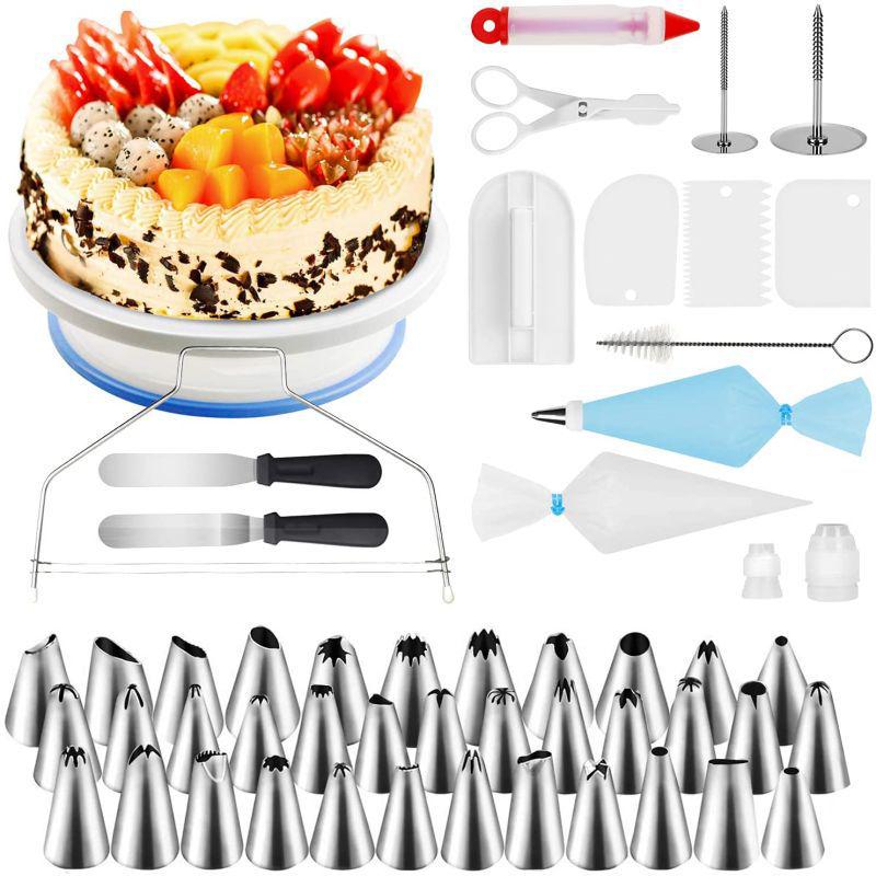 240-Piece Cake Decorating Set: Turntable, Piping Bags, Cream & Pastry Tips, Scraper, Whisk