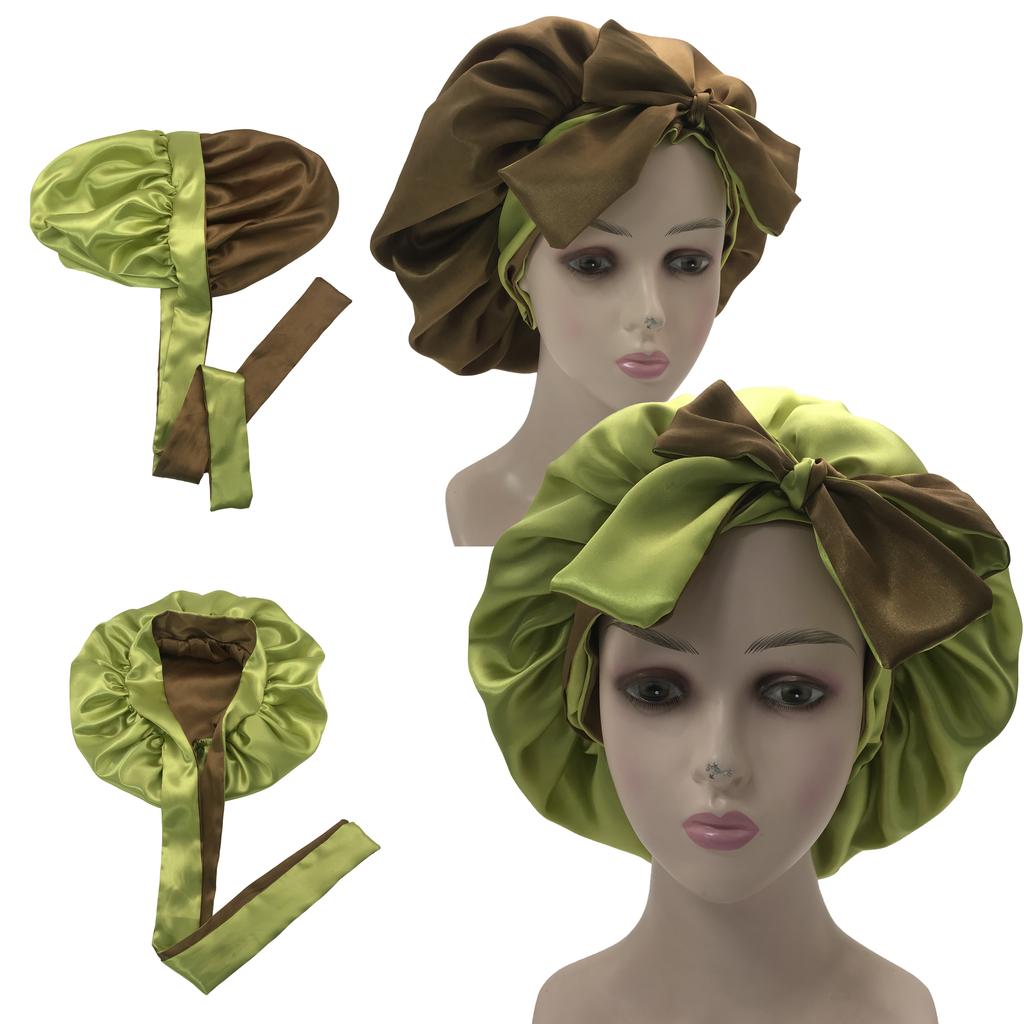 Fashion Kids and Adults Size Satin Silk Bonnet Reversible Long Band Head Ties Bonnet with Custom Logo