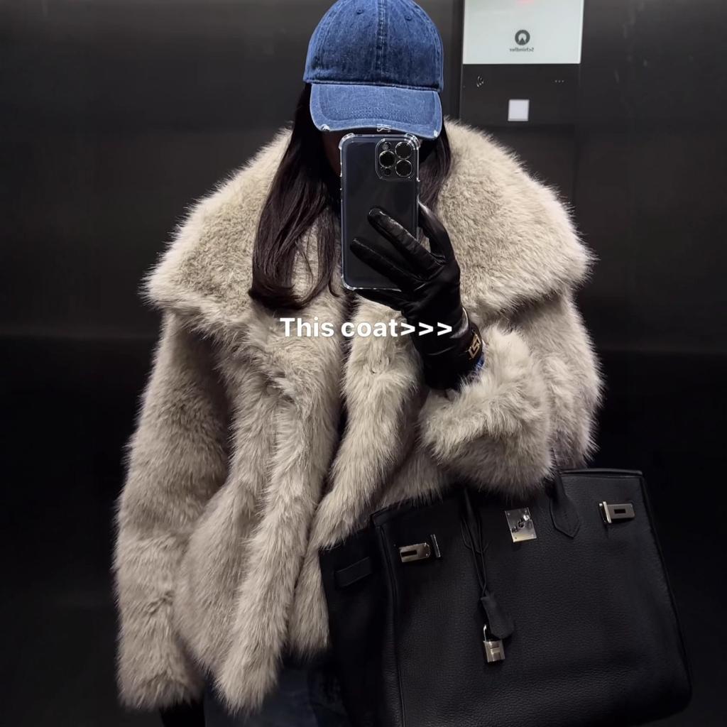 Spot European and American winter lazy wind large lapel artificial fur fox fur coat coat short