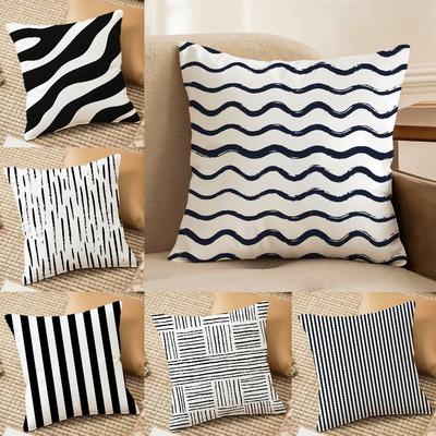Schwarz-Weiß Gestreifter Geometrischer Rechteck Kissenbezug Seidig elegant Komfort Sofa Bett Unsichtbarer Reißverschluss Strand Kissenbezug