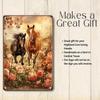 1pc Retro 2D Flat Tin Sign Two Horses in Floral Field 12x8in Vintage Metal Wall Decor for Living Room Kitchen Garden Outdoor