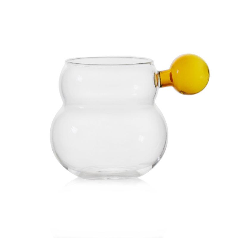 Cute Gourd-Shaped Borosilicate Glass Cup with Spherical Handle for Cold Drinks