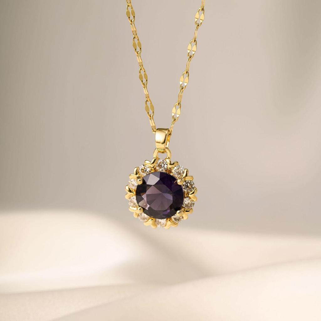 Chic Non-Fading Titanium Steel Necklace for Women with Unique Design and Sparkling Copper Pendant