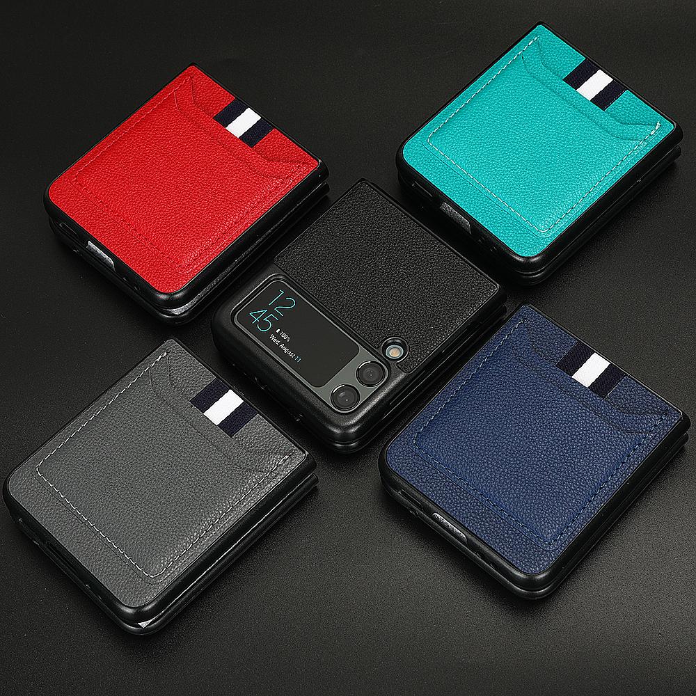 Smukłe skórzane etui na telefon bez odcisków palców do Samsung Galaxy Z Flip 4 5g Flip3 Flip4 Flip 3 Zflip4 kieszonka na kartę matowe etui