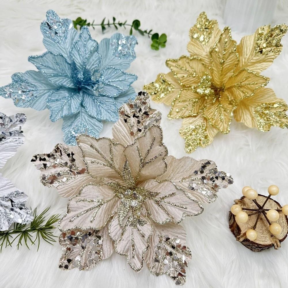 New Sequins Simulation Christmas Flower Flannelet Craft Glitter Simulation Flower 26cm DIY Xmas Flower Heads New Year