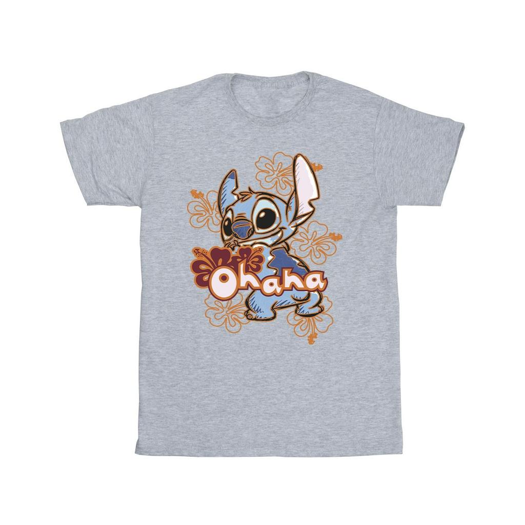 Disney Herren Lilo und Stitch Ohana Orange Hibiscus T-Shirt