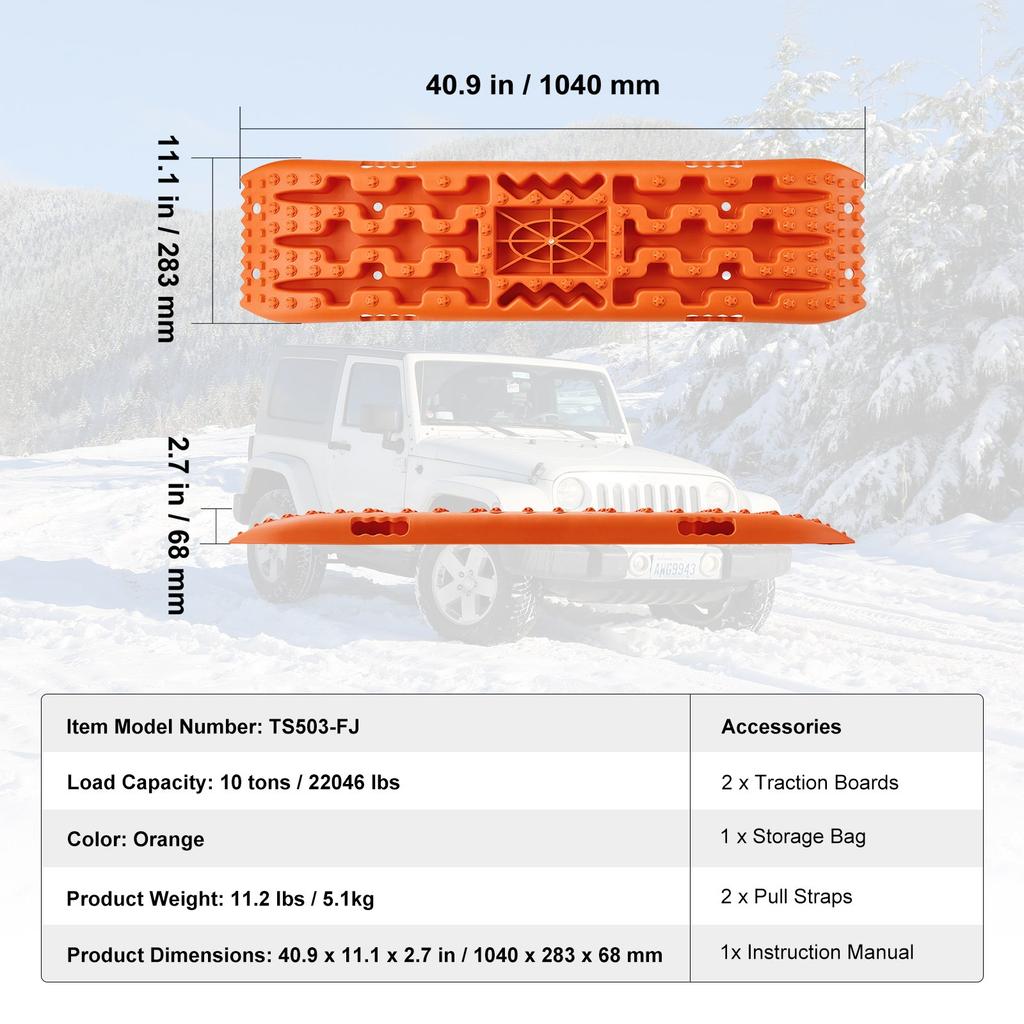 VEVOR 10 TON Traction Boards with PP Material, Recovery Boards for Off-road Vehicles/Cars/Pickups/SUVs/RVs, Pair Tire Traction Mats On Snow, Sand