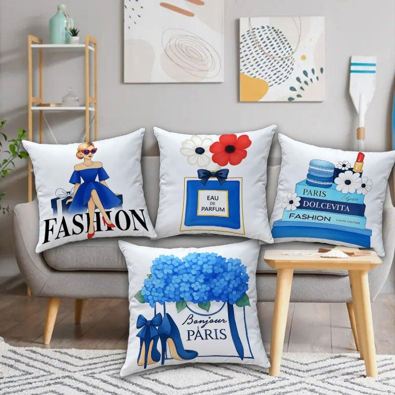 Parisian Women'S Fashion Digital Printing Pillow Cover Short Plush Suitable Living Rooms Bedrooms Sofas Throw Cushion Cover