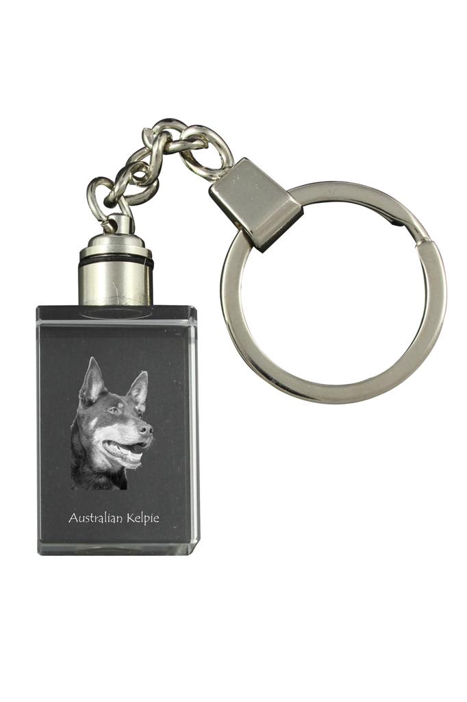 Australian Kelpie, Barb, Farmer Dog - Crystal Key Ring with Dog Photo, Illuminated Key Ring, Unique Gift by Art-Dog Brand