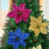 15cm Weihnachtsglitzer Poinsettia Blume Groß Beflockt Künstliche Weihnachtsblume Pailletten DIY Kranz Simulierte Blütenkopf