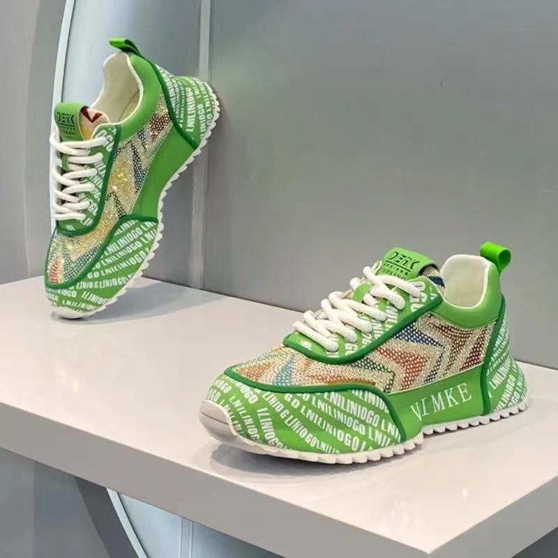 

Мужские и женские дизайнерские кроссовки для бега, повседневные, цветные, в стиле пэчворк, блестящие, оригинальные, дышащие, роскошные, массивные кроссовки 43 зелёный