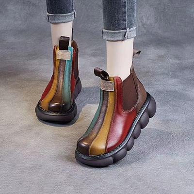 Χειμώνας 2024 Χρωματιστές Μπότες με Χοντρή Σόλα για Γυναικείο Casual Ρετρό Εθνικό Στυλ Μεγάλα Παπούτσια Botas De Invierno Para Mujer