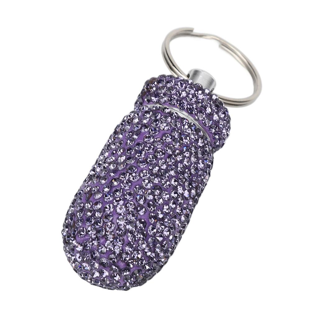 Lila Strass Kapsel Aufbewahrungsbehälter mit Schlüsselanhänger Aluminiumlegierung Tragbare Medizinflaschenbox