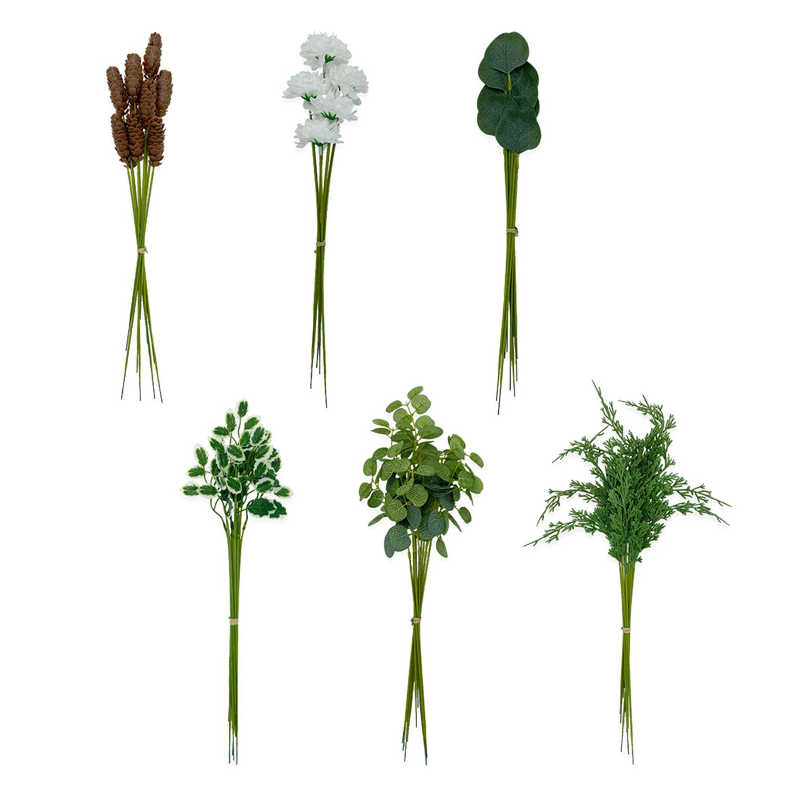 Simulated Green Plants Single Diy Bouquet Dining Table Branches 60pcs Money Leaf White Eucalyptus Christmas Leaves Chrysanthemum