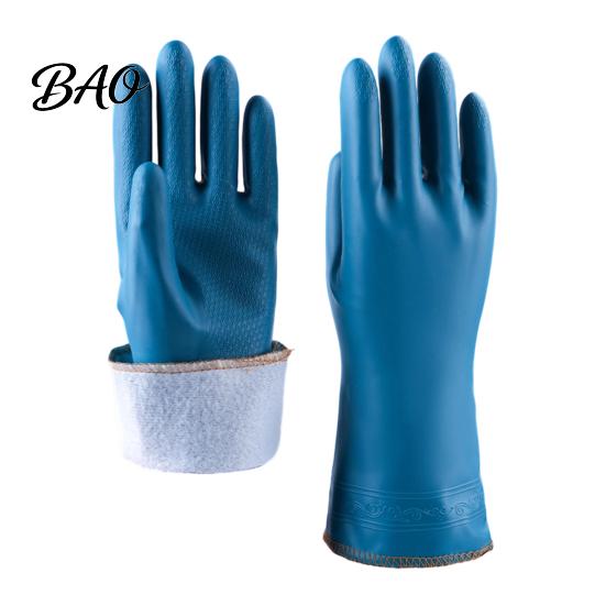Winter Household Cleaning Gear PVC Rubber Gloves, Thickened with Warm Fleece Lining Dishwashing Non Slip Dish Washing Mitts Waterproof Anti-Slip